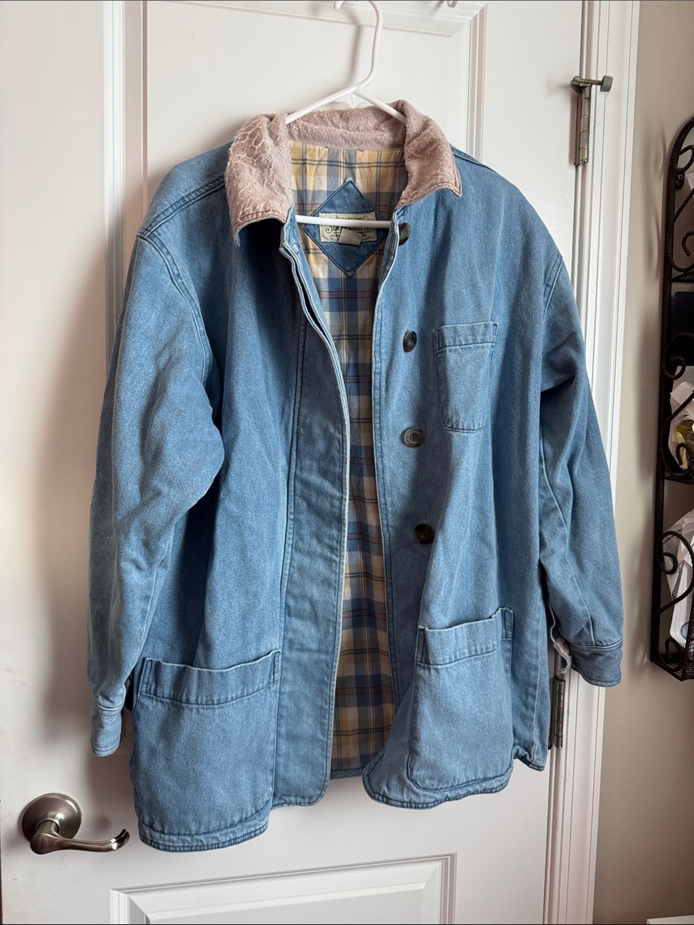 St. John's Bay Light Blue Denim Field Jacket with Tan Corduroy Collar